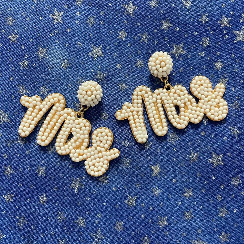 MRS earrings- Gold and White